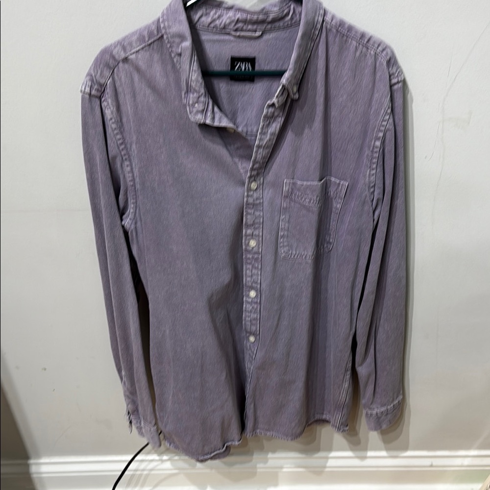 Zara Purple Casual Button Down Shirt with Relaxed Fit